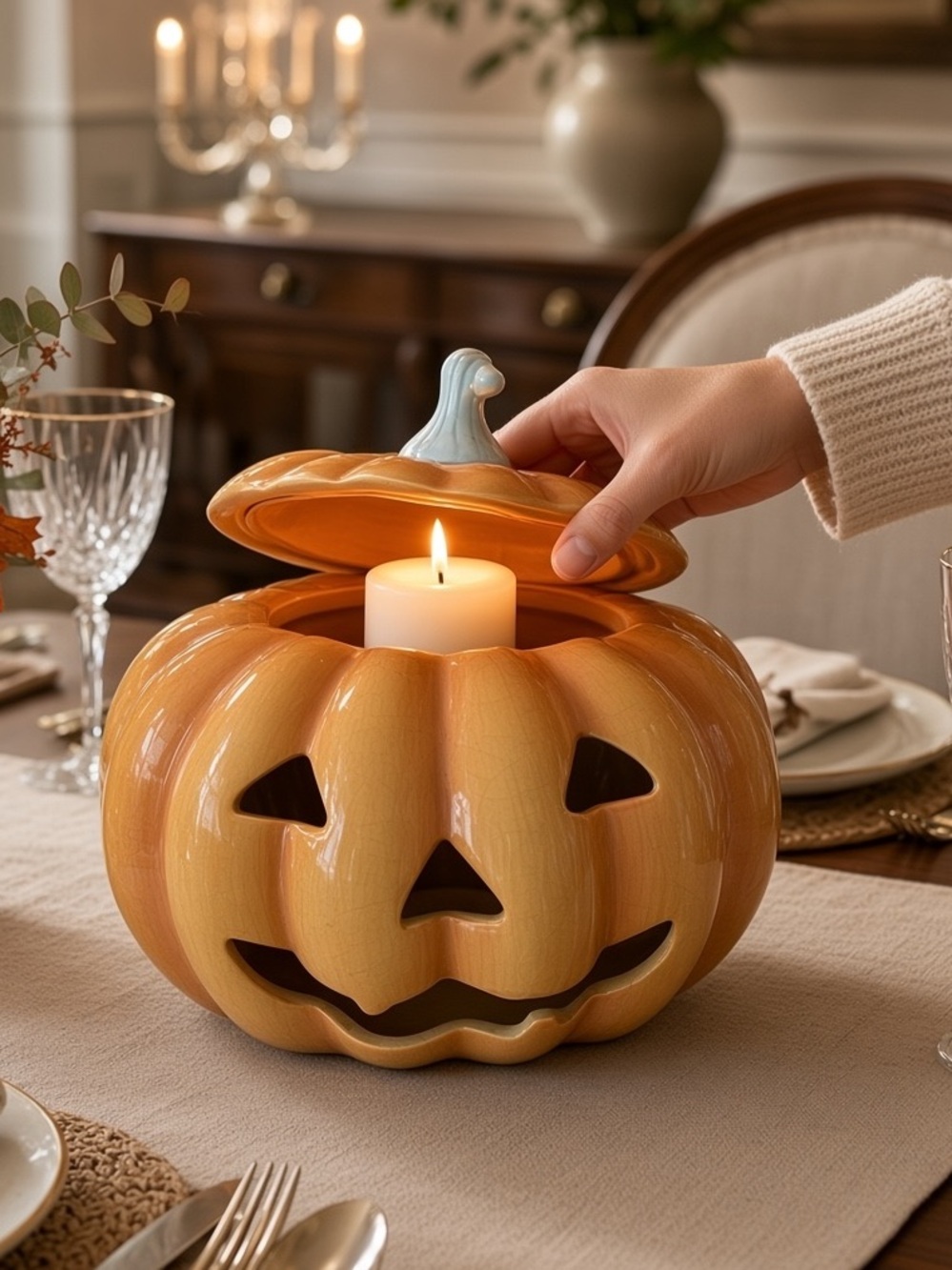 Vintage Hallmark Ceramic Pumpkin Candle Holder RARE